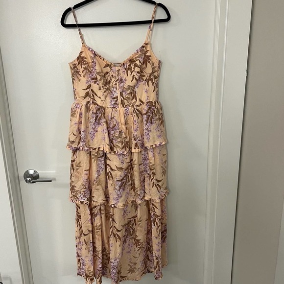 House of Harlow Linen Bustier Lace-up-back  Tiered Maxi Dress Size Small NWOT - Picture 2 of 8